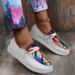 Color-block Lace-up Canvas Flat Shoes