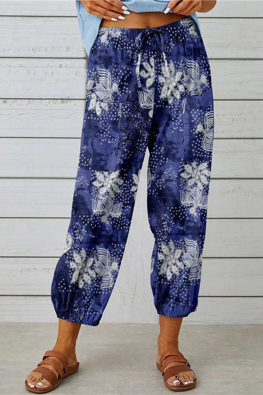 Printed Drawstring Cropped Pants