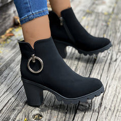 Side ring zipper black short rider boots