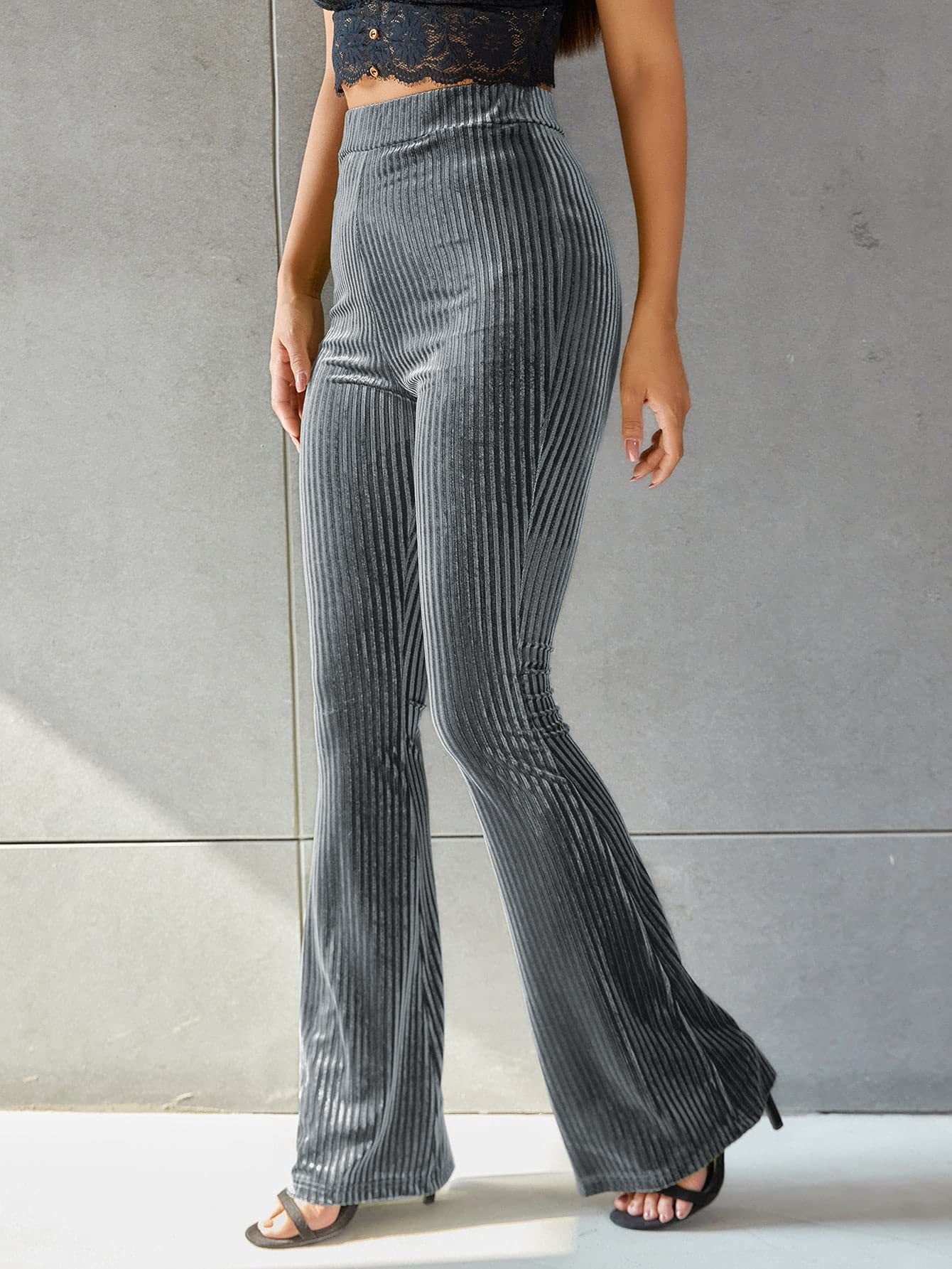 High-waisted Velvet pit-striped Flared Pants