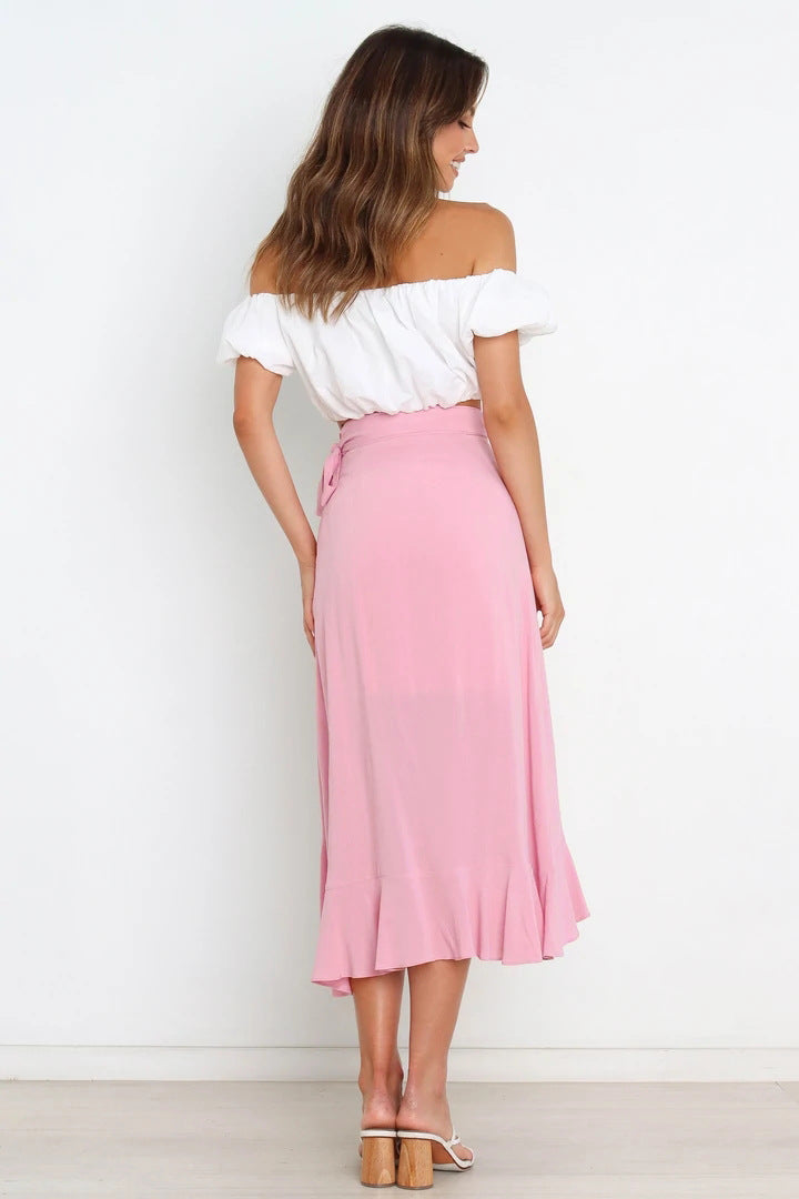 One Piece Tie Irregular Hip Pack Solid Color Skirt