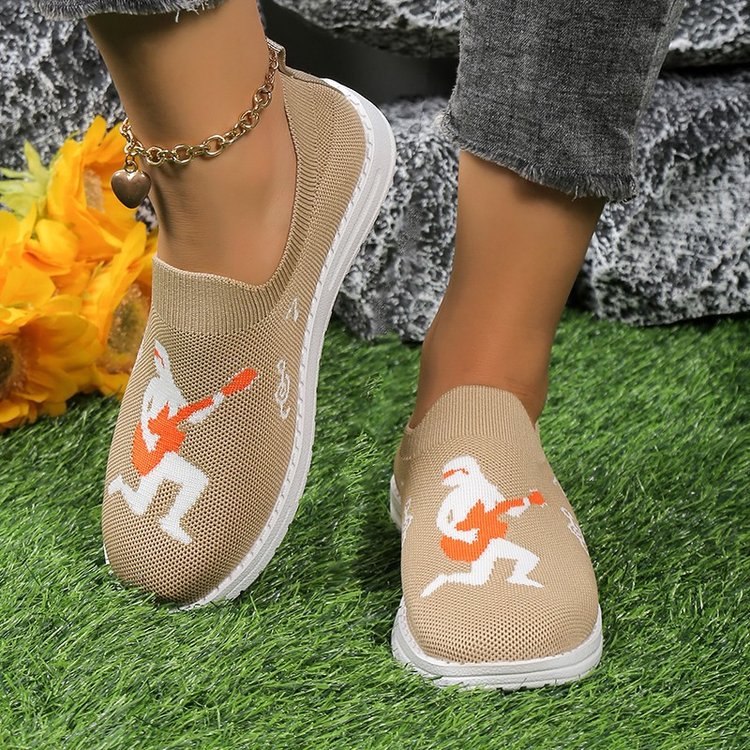 Rock music embroidered fly knit flats