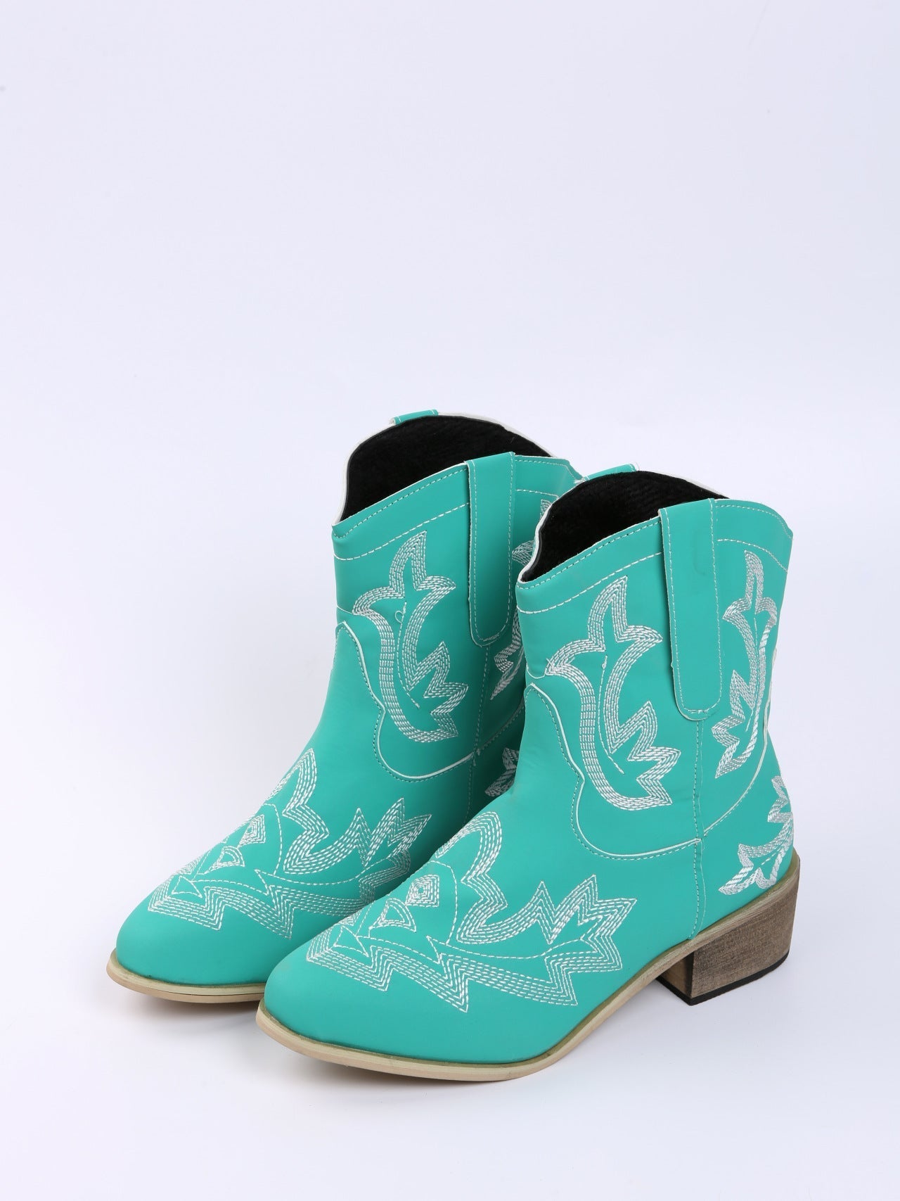 Embroidered Floral Chunky Heel Martin Boots