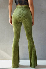 High-waisted Velvet pit-striped Flared Pants