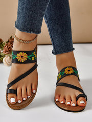 Embroidered flat slingback sandals