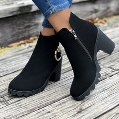 Side ring zipper black short rider boots