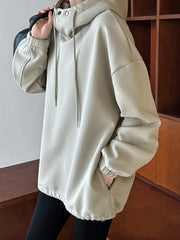 Half High Collar with Button Details Thick Loose Hoodie