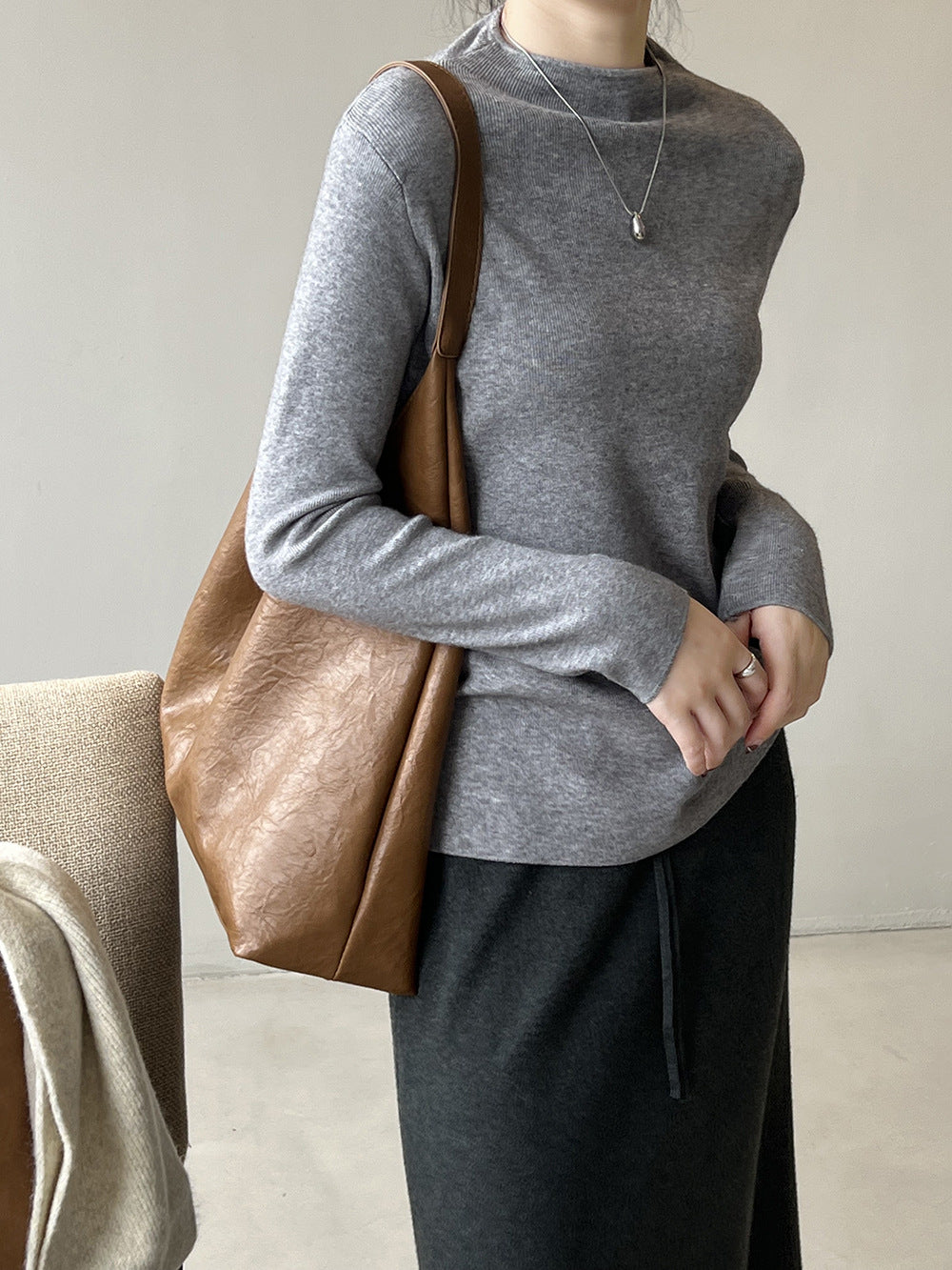 Half turtleneck brushed soft touch sweater