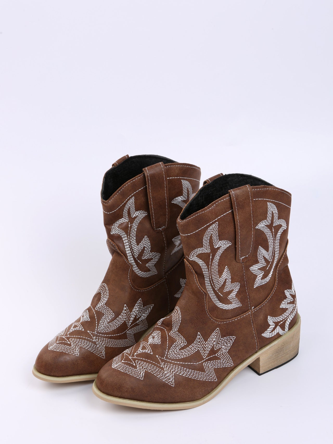 Embroidered Floral Chunky Heel Martin Boots