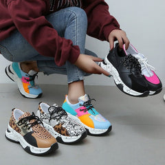 Leopard Mesh Breathable Color Patchwork Sneakers