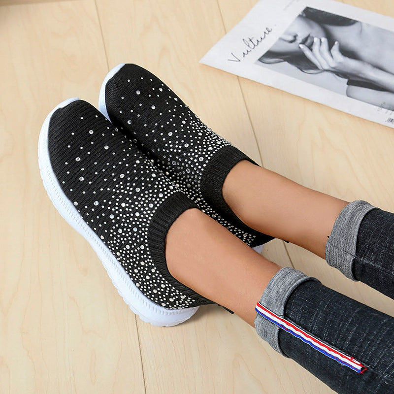 Rhinestones Hollow Out Knit Sneakers