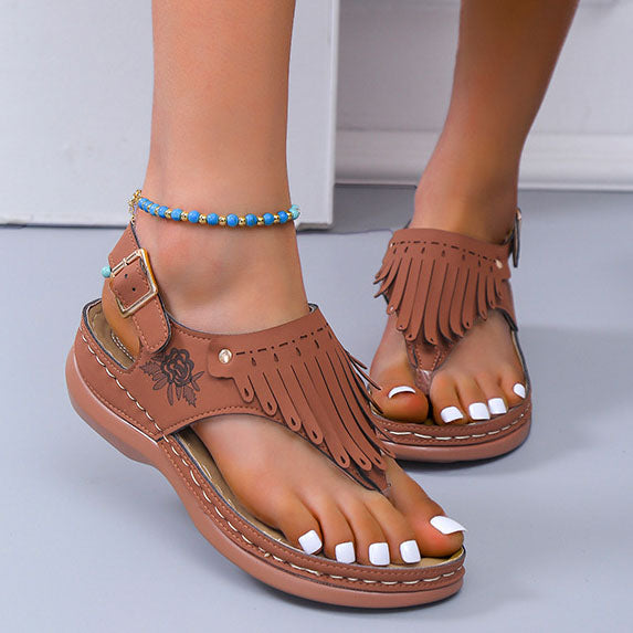 Chic Fringe Wedge Flip-Flops