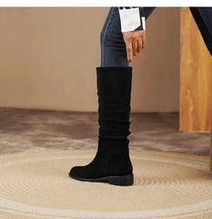 Elegant Suede knee high tall black boots