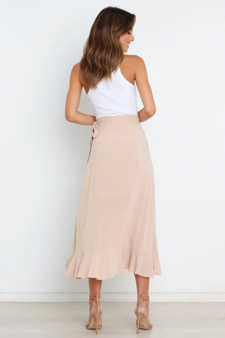 One Piece Tie Irregular Hip Pack Solid Color Skirt