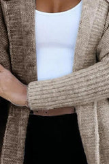 Brown Stitching Knit Hooded Cardigan Coat