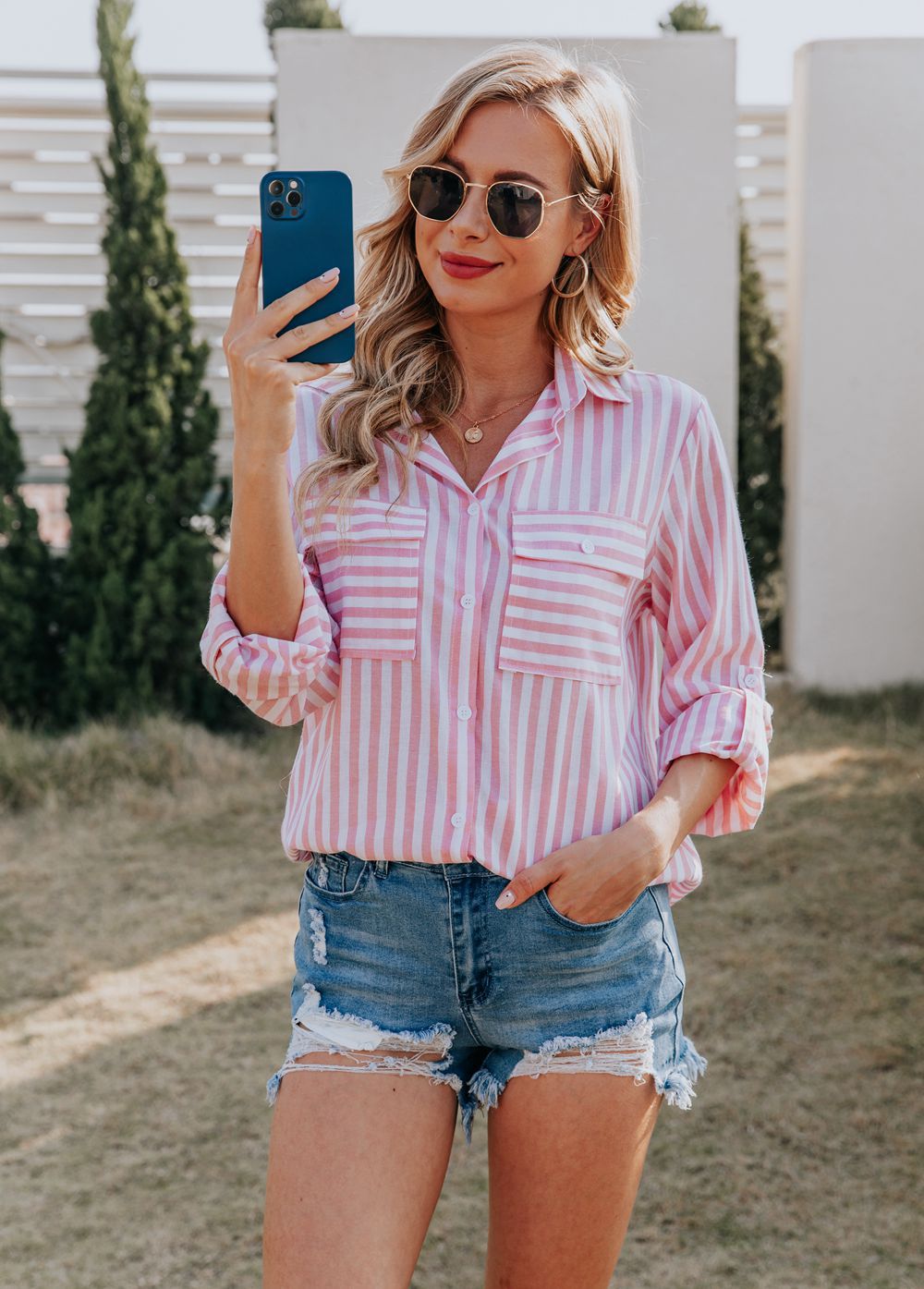 Cotton and Linen Washed Striped Single-breasted Shirt