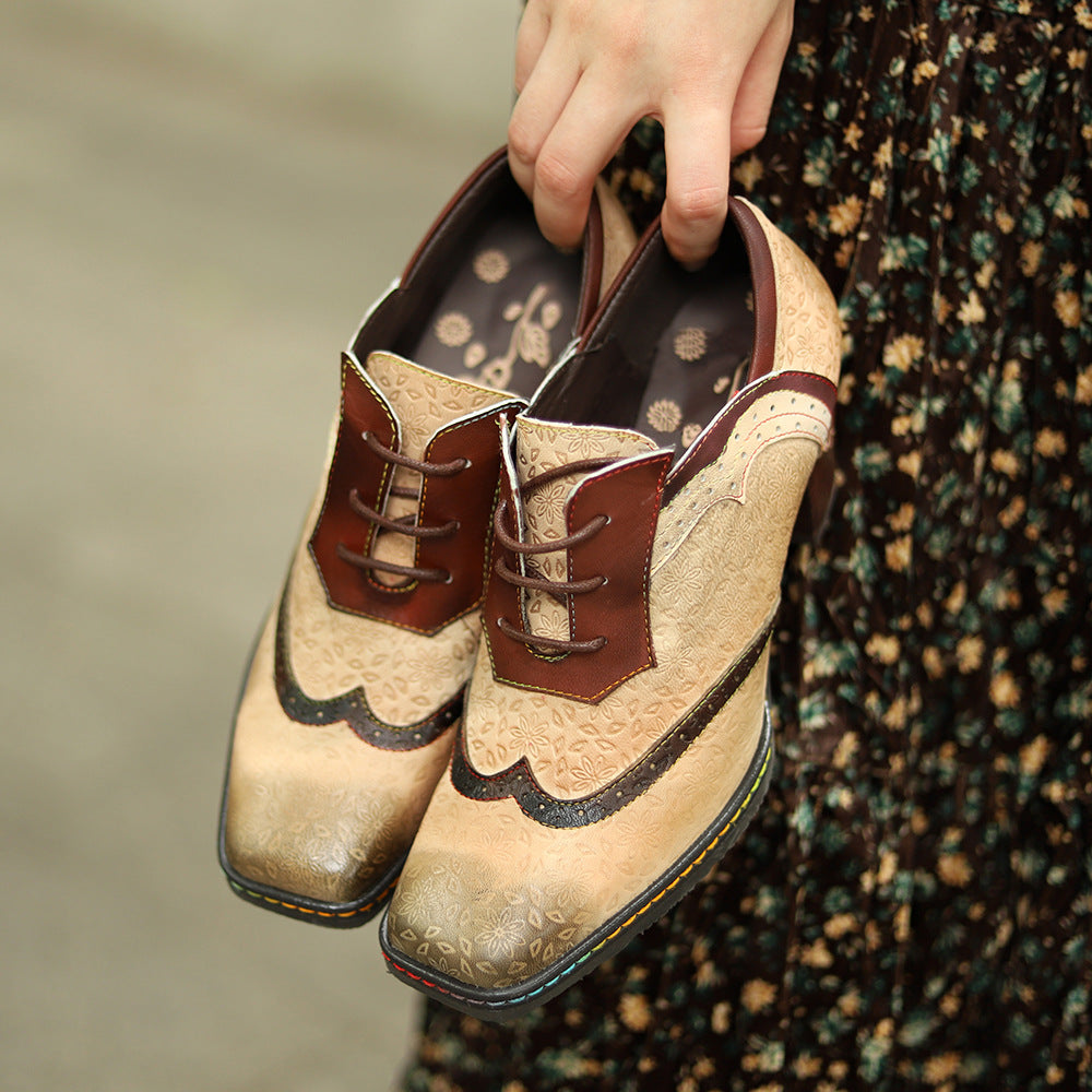 Vintage Embossed Thick Heeled Boots