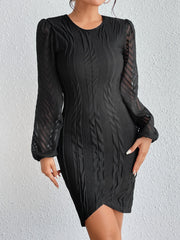 Black lace lantern sleeve slim dress