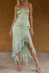 Fringed Asymmetrical Strappy Backless Dress