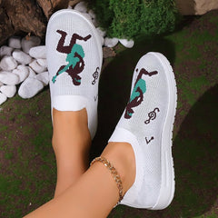 Rock music embroidered fly knit flats