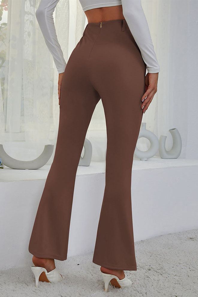 High Waist Front Slit Stretch Flare Pants