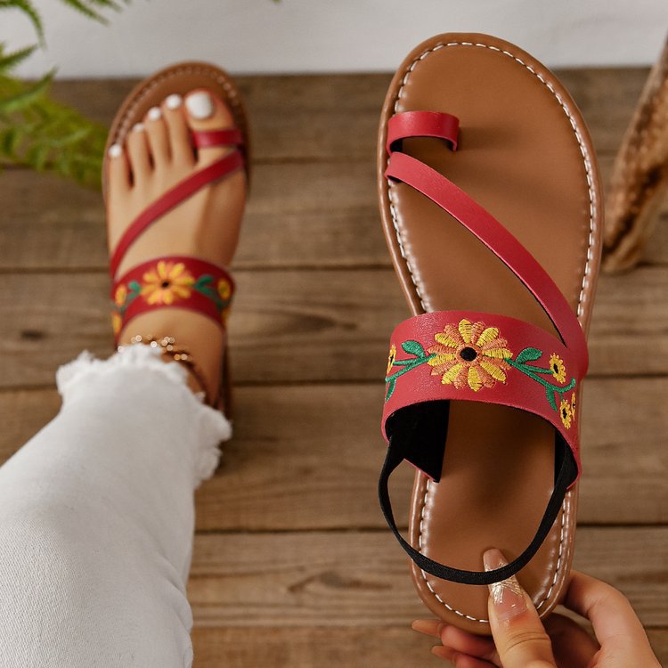 Embroidered flat slingback sandals