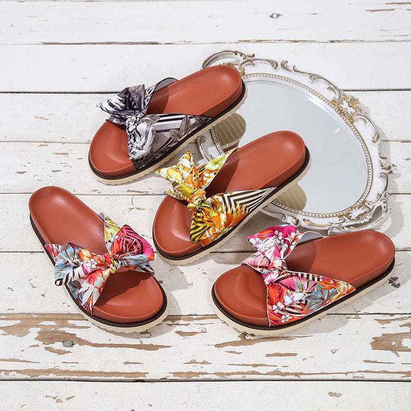 Colorful Bow Casual Flat Beach Slippers