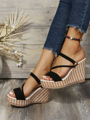 Black strappy wedge platform sandals