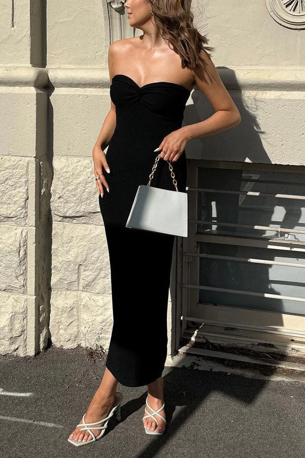 Crossover Off-the-shoulder Knitted Maxi Dress