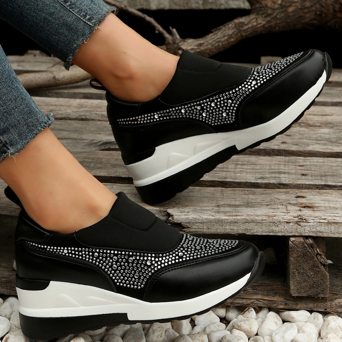 Sequin wedge slip-on sneakers