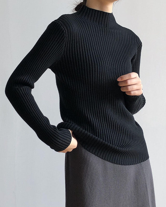 Half turtleneck slim fit pit striped versatile sweater