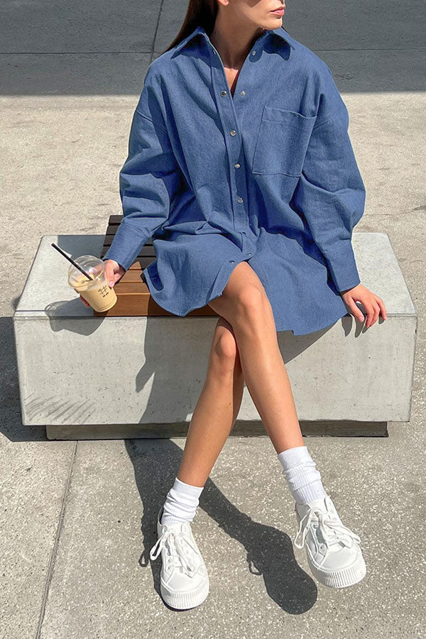 Denim Twill Loose Long Shirt