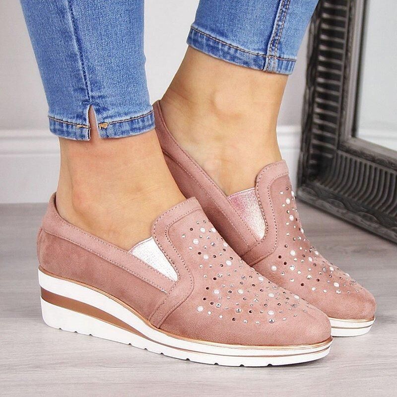 Wedge Rhinestone inner Heightened Loafers