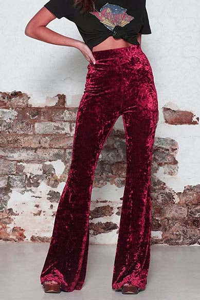 High Waist Velvet Casual Wide Leg Pants