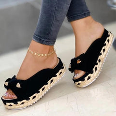 Casual Roman Bow Platform Flat Slides