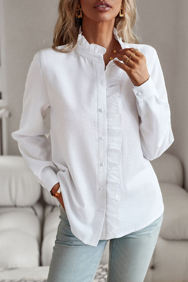 Petite Collar Pleated Trim Blouse