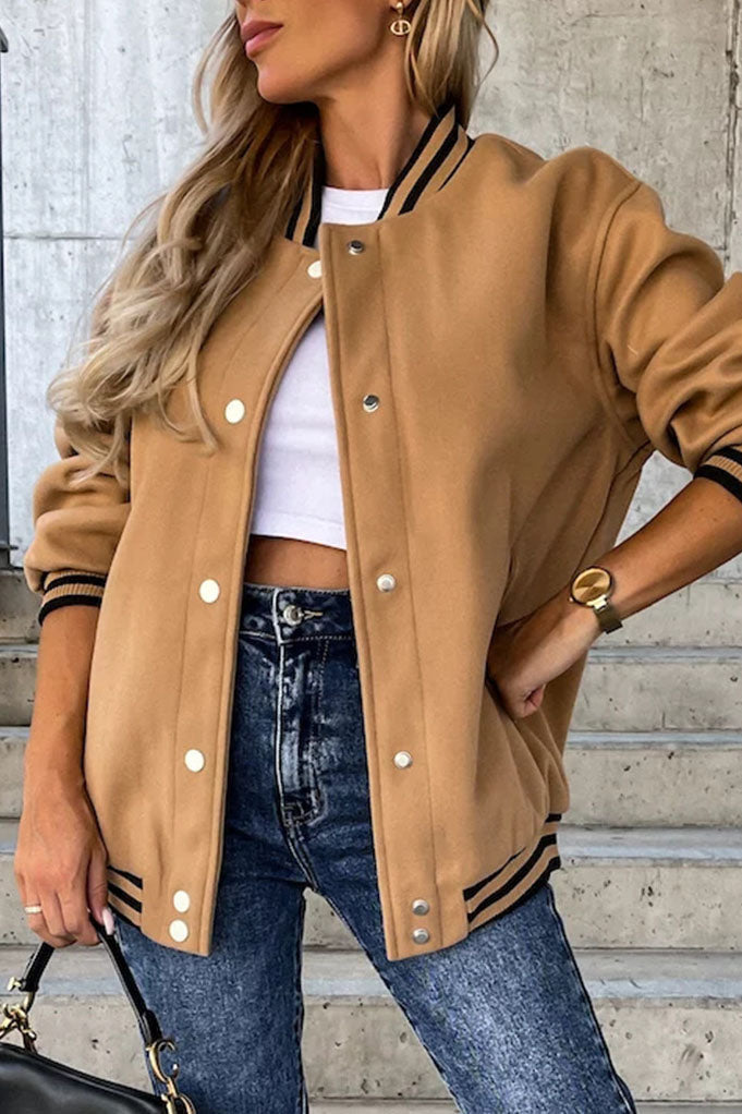 Classic Pocket Contrast Baseball Wool Jacket