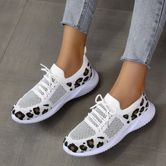 Flyknit Breathable Leopard Print Color-block Sneakers