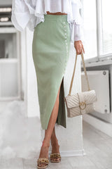 Button Slit Thread Knitted Long Skirt