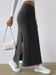 CozyKnit High-waisted slim-fitting side slit knitted long skirt