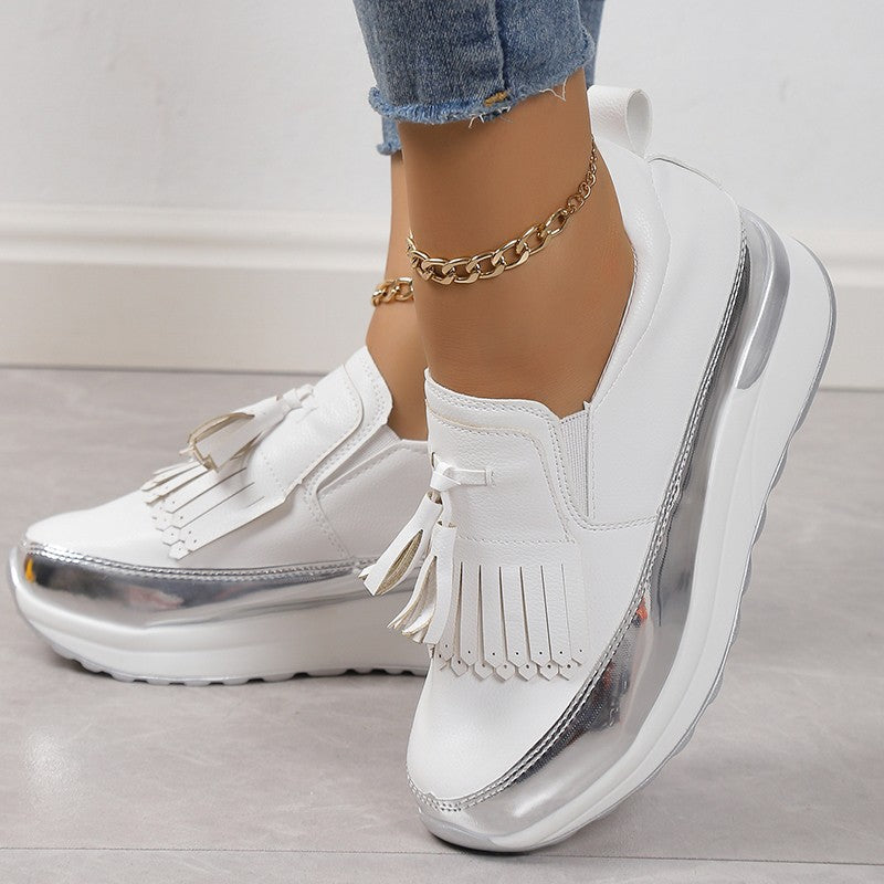 fringed glossy platform shoes