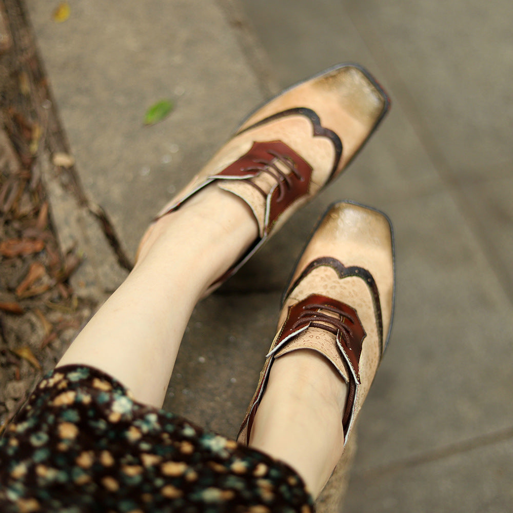 Vintage Embossed Thick Heeled Boots