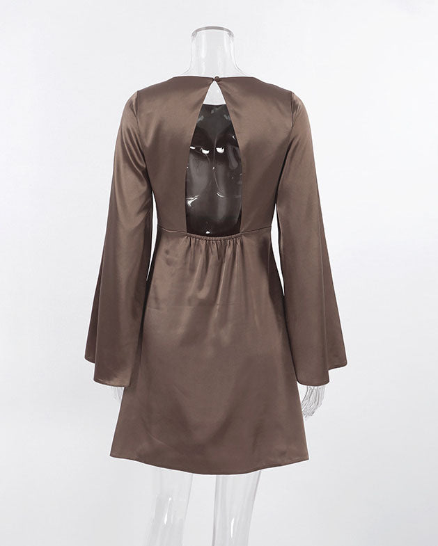 Satin Flared Sleeve Backless Dress