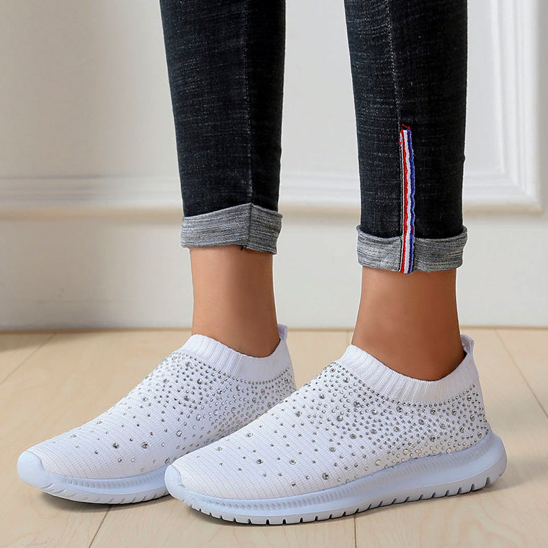 Rhinestones Hollow Out Knit Sneakers