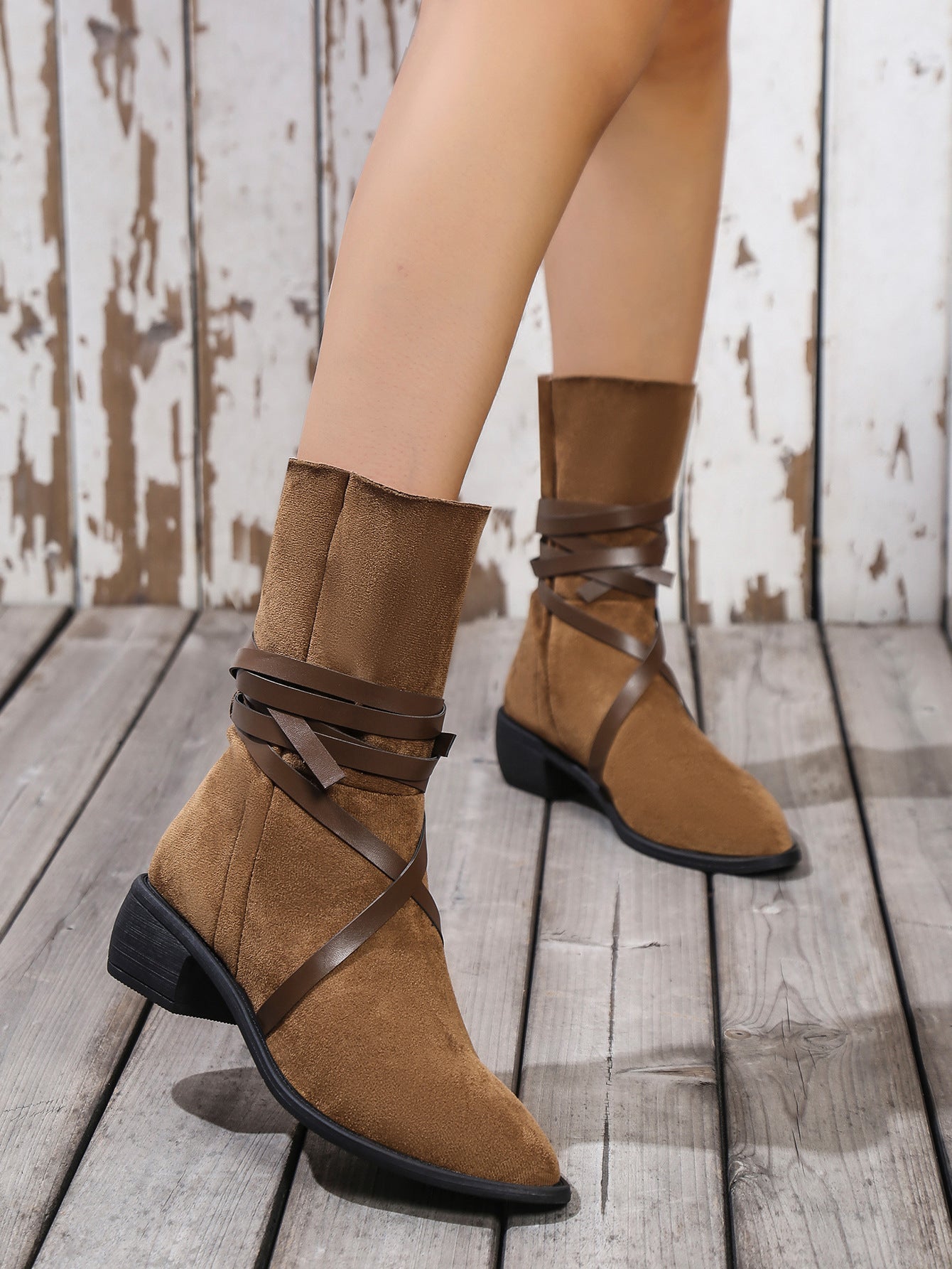 Lace-Up Pointed Toe Western Martin Boots