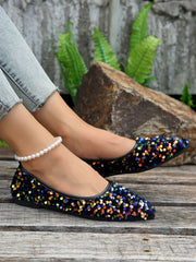 Colorful Sequin Shallow Mouth Flat Ballet Flats