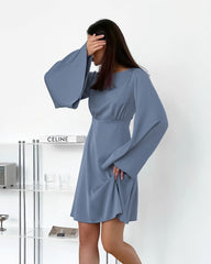 Satin Flared Sleeve Backless Dress