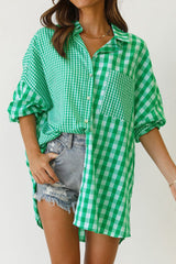 Geometric Art Loose Plaid Panel Shirt