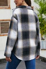 Single-breasted Coarse Woven Plaid Shirt Jacket