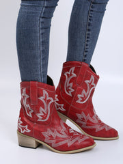 Embroidered Floral Chunky Heel Martin Boots